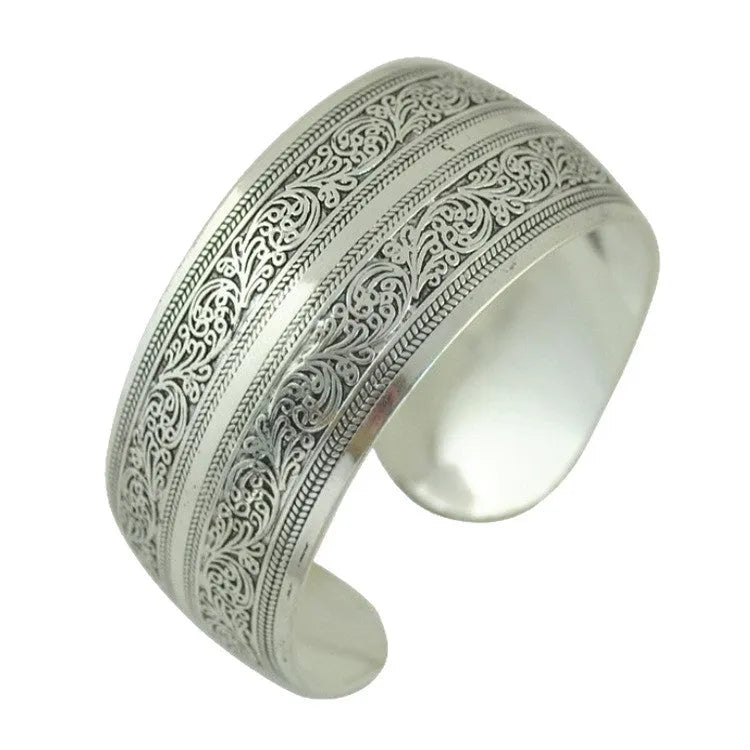 Ethnic carved open Miao silver Roman bracelet in alloy with elephant colour option