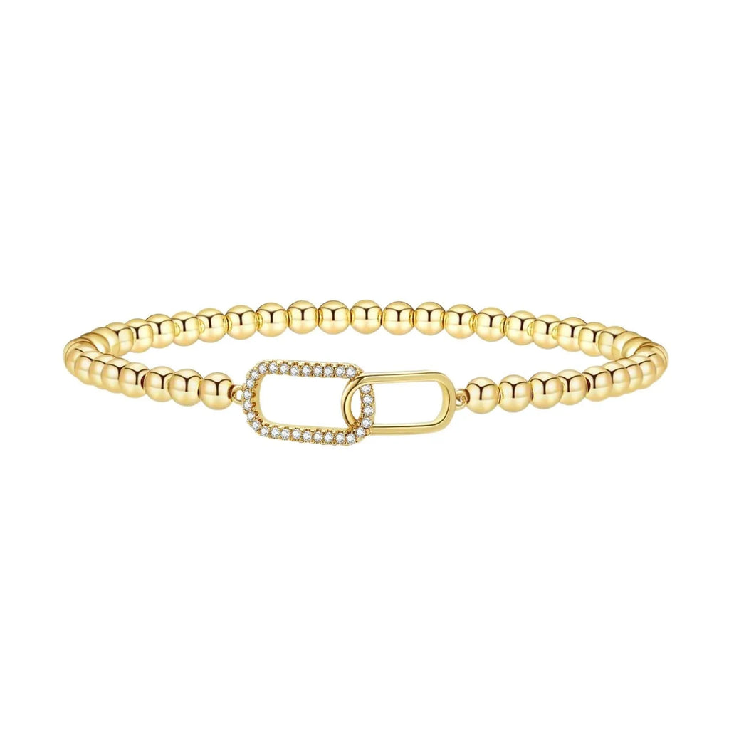 Adjustable stainless steel beaded bracelet with round geometric beads and electroplated finish for women