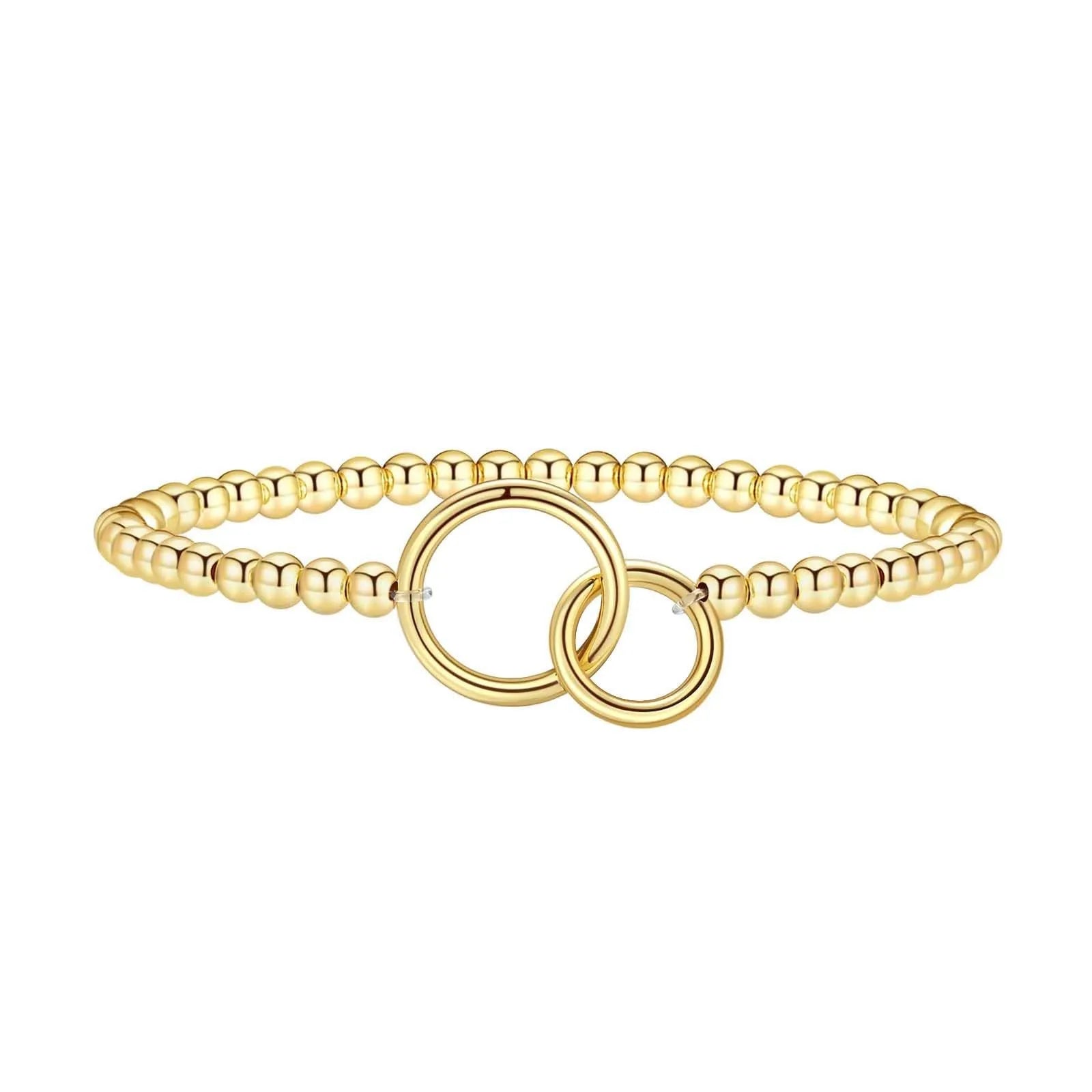 Adjustable stainless steel beaded bracelet with round geometric beads and electroplated finish for women