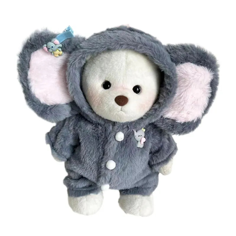 Grey elephant print plush jumpsuit doll clothes for 30cm Lina teddy bears