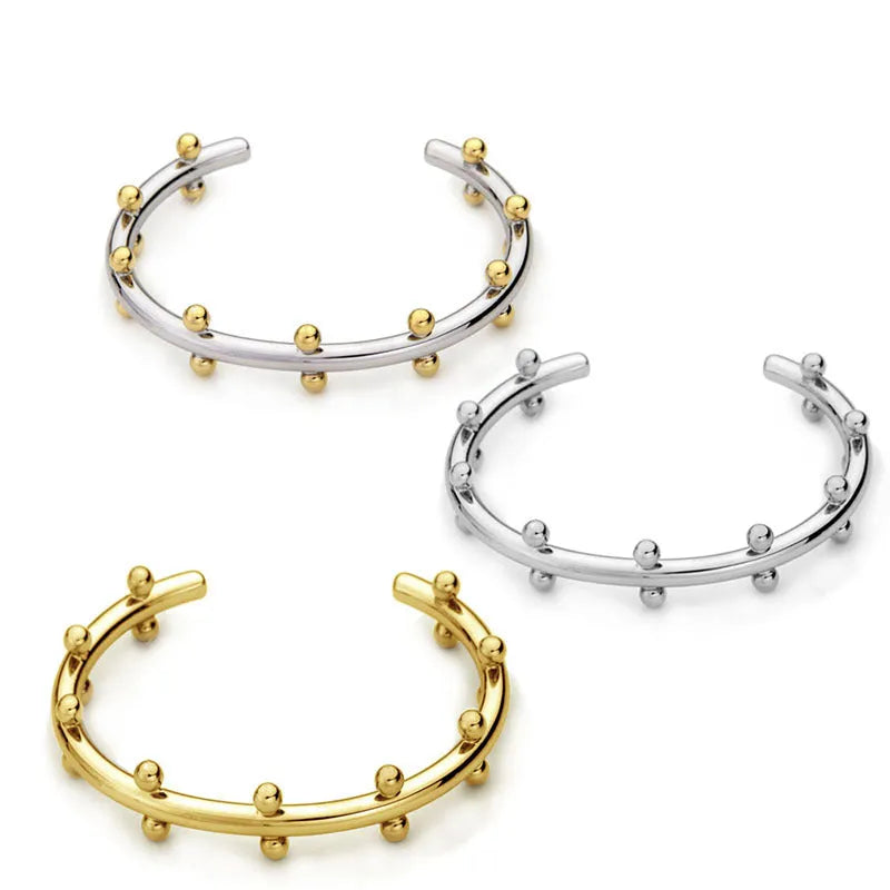 Stainless steel C-shaped bean bead with textured rivet design for jewellery making