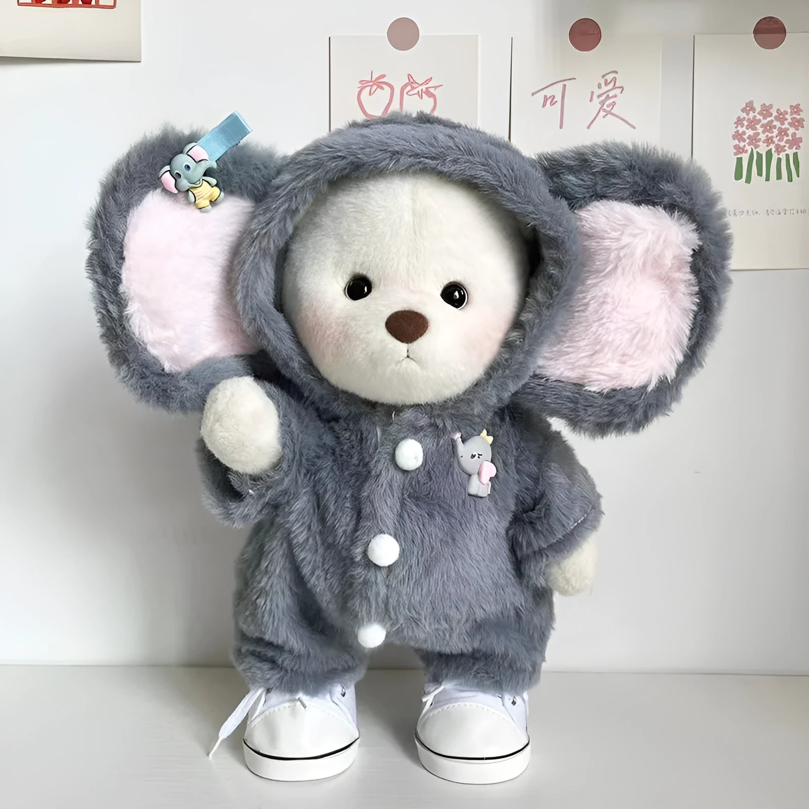 Grey elephant jumpsuit plush costume for 30cm Lina bear doll