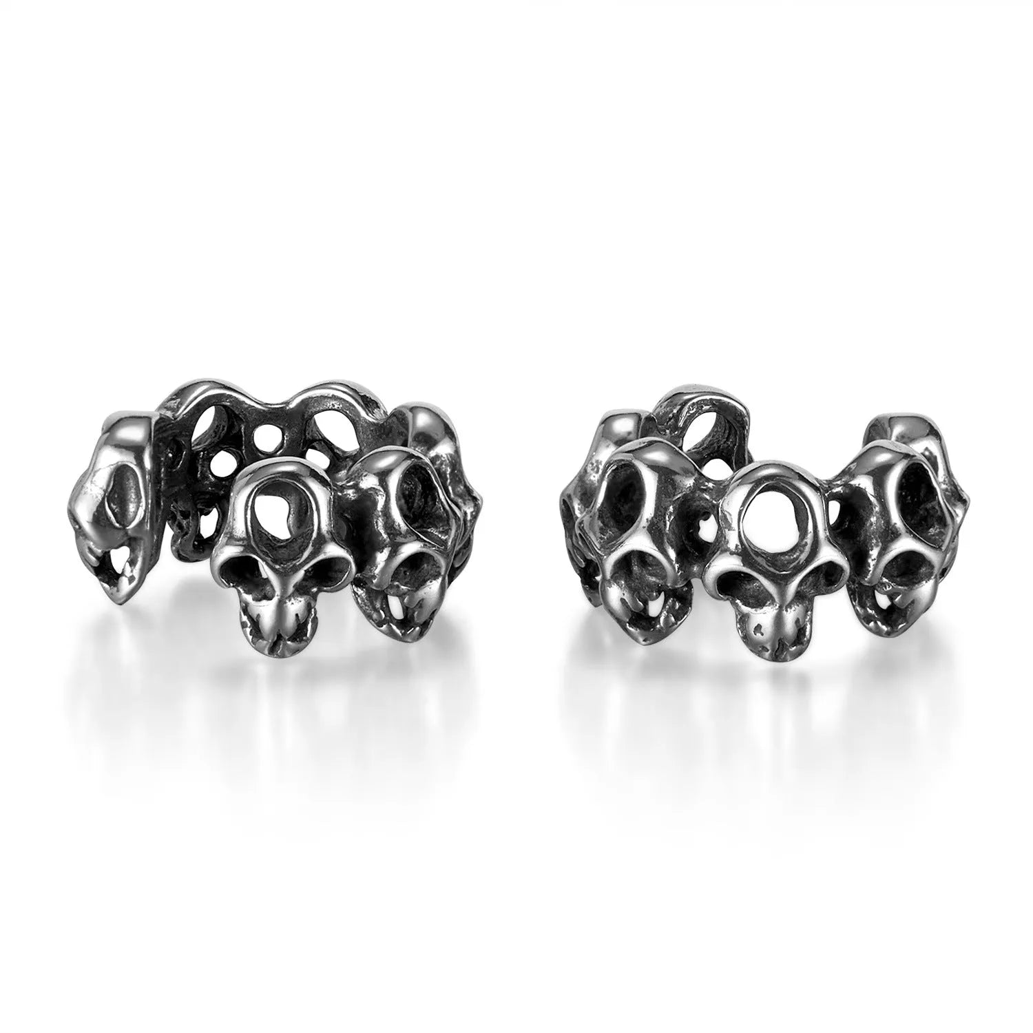 Stainless steel hollow skull ear clip earrings with geometric shape and retro hip hop style