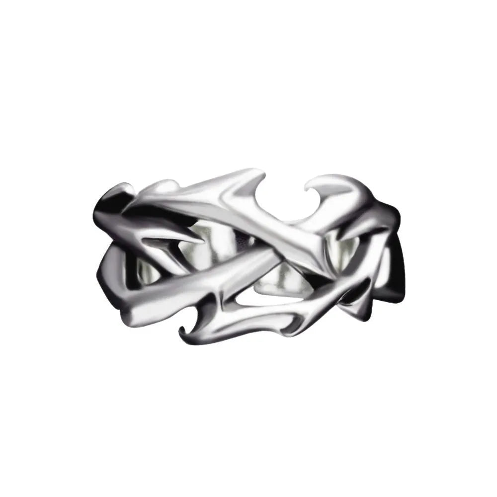 Copper geometric thorn flower ring with adjustable opening in J2150 thorns colour