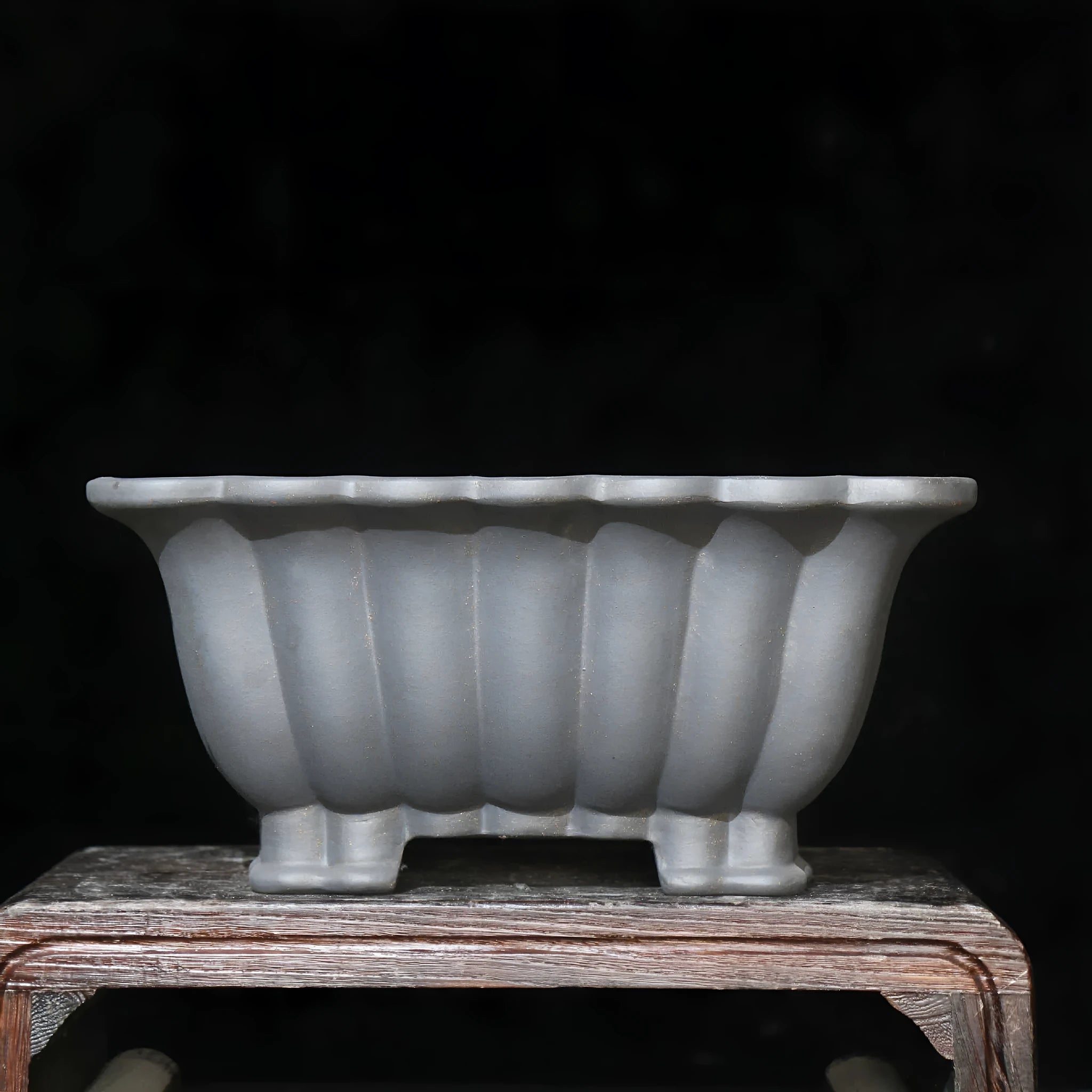 Square purple sand ceramic bonsai pot with classical design for desktop display