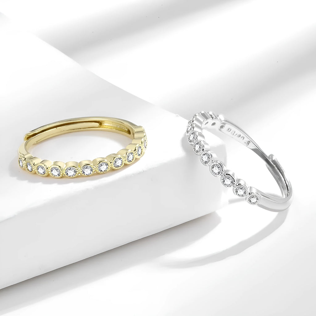 Geometric Korean-style open-mouth copper ring with diamond-shaped tail in white gold or yellow gold colour