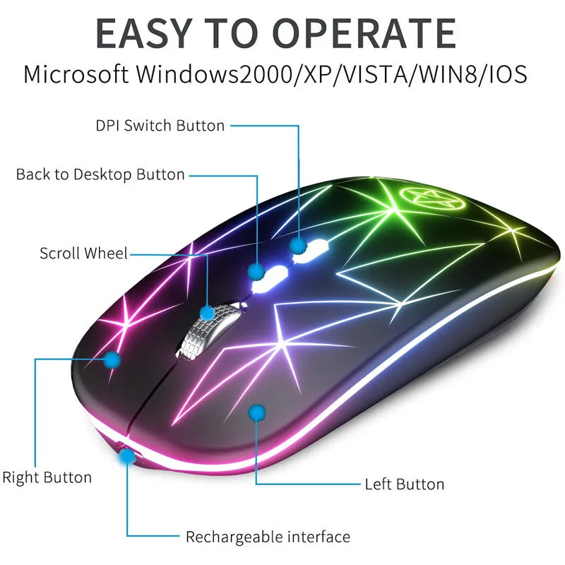 Dual-mode Bluetooth wireless gaming mouse with luminous indicator and metal roller in black finish