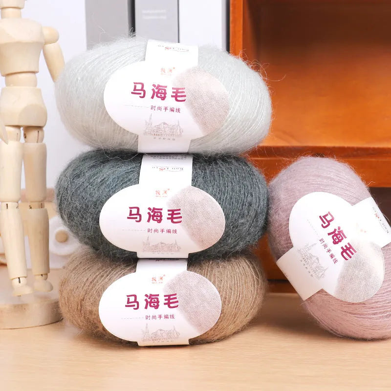 Mohair scarf DIY knitting kit with wool ball showing thirty-four colour options