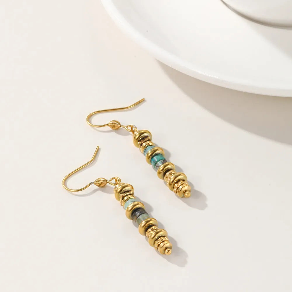 Geometric titanium steel dangle earrings with 18K finish, retro European and American styling