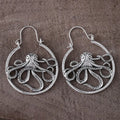 Vintage antique silver octopus earrings with detailed tentacles, retro animal zodiac design.
