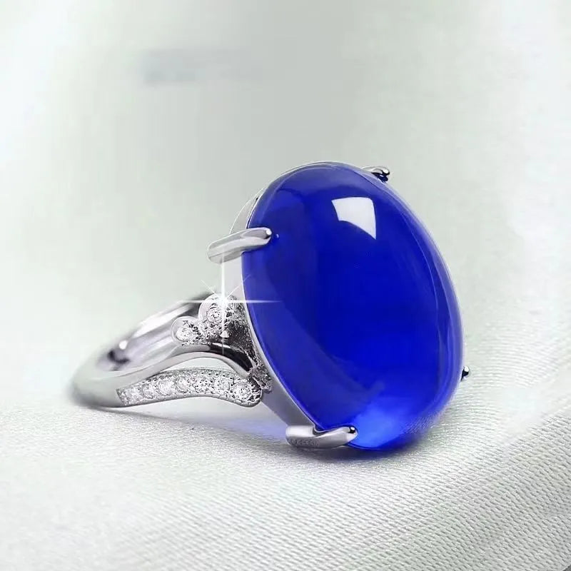 Adjustable natural sapphire ring ethnic style geometric design alloy jewellery in five colour options