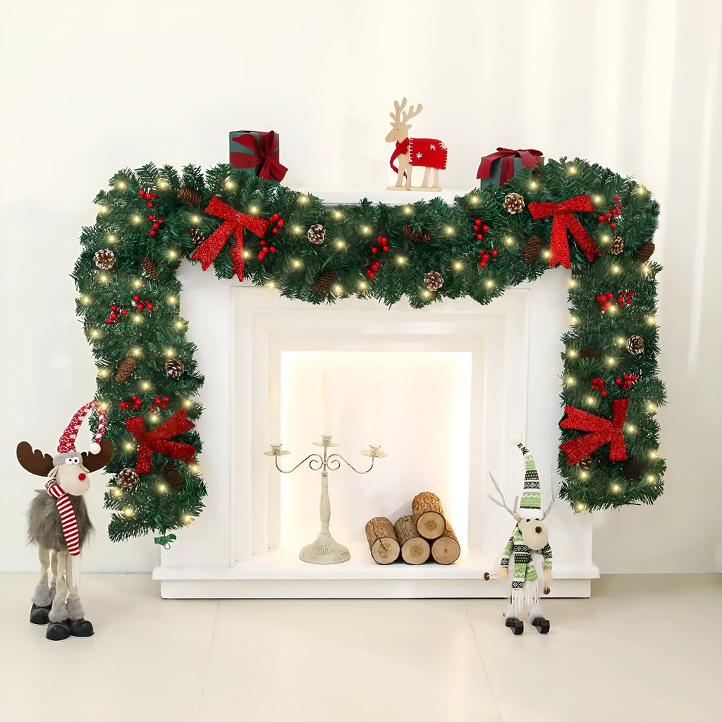 Christmas rattan decoration with pine cones and festive bow in European-style design