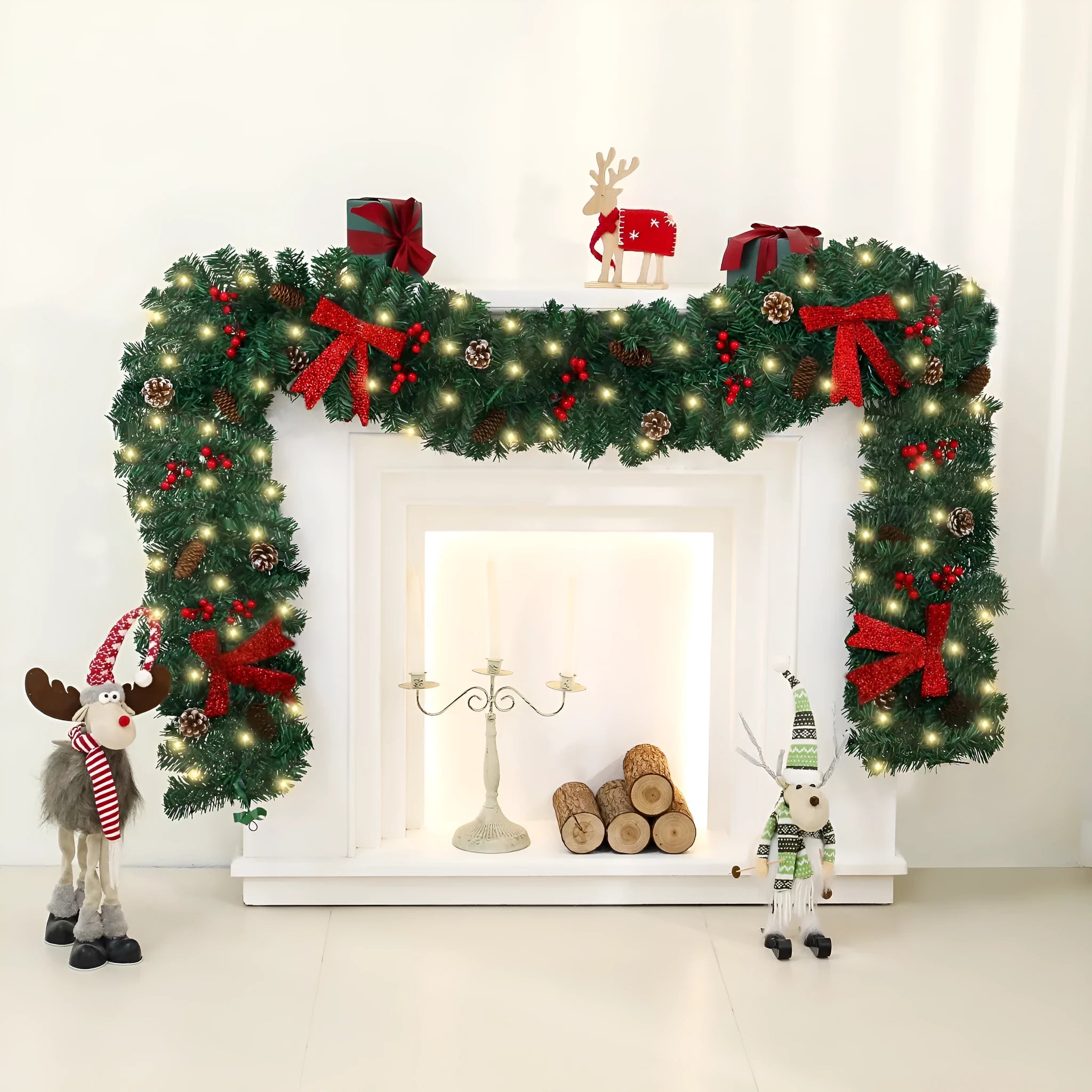 Christmas rattan decoration with pine cones and festive bow in European-style design