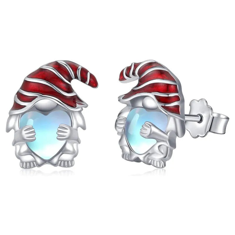 Women's Santa Claus heart-shaped earrings in electroplated white gold colour