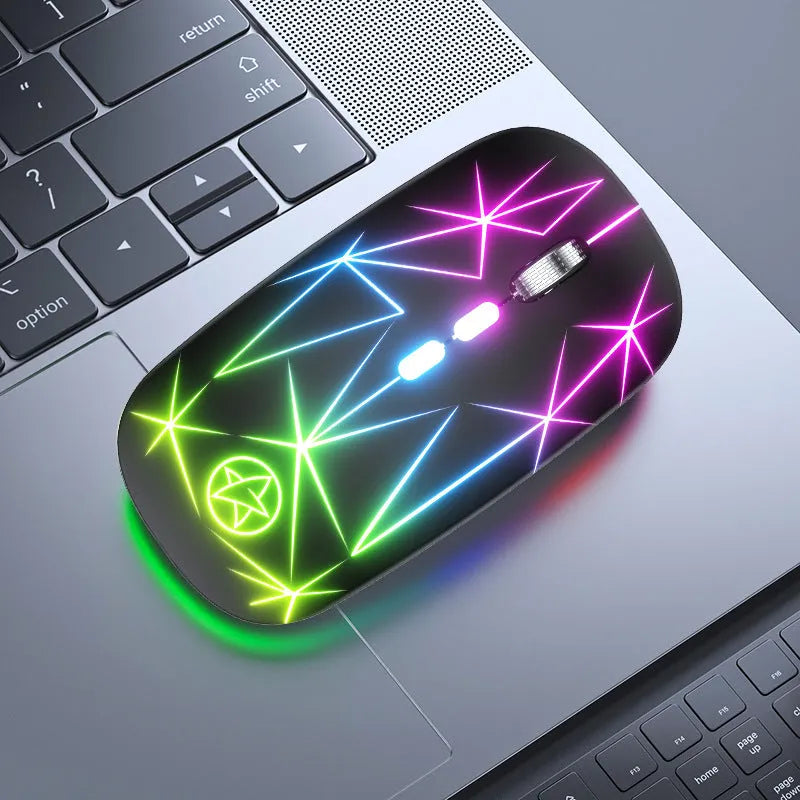 Dual-mode Bluetooth wireless gaming mouse with luminous indicator and metal roller in black finish