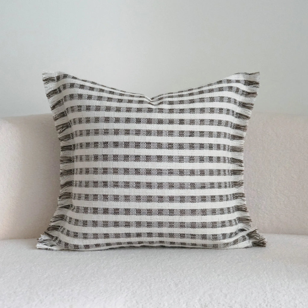 Coffee brown Chinese classical stripe pattern decorative cushion in 30x50cm and 45x45cm sizes.