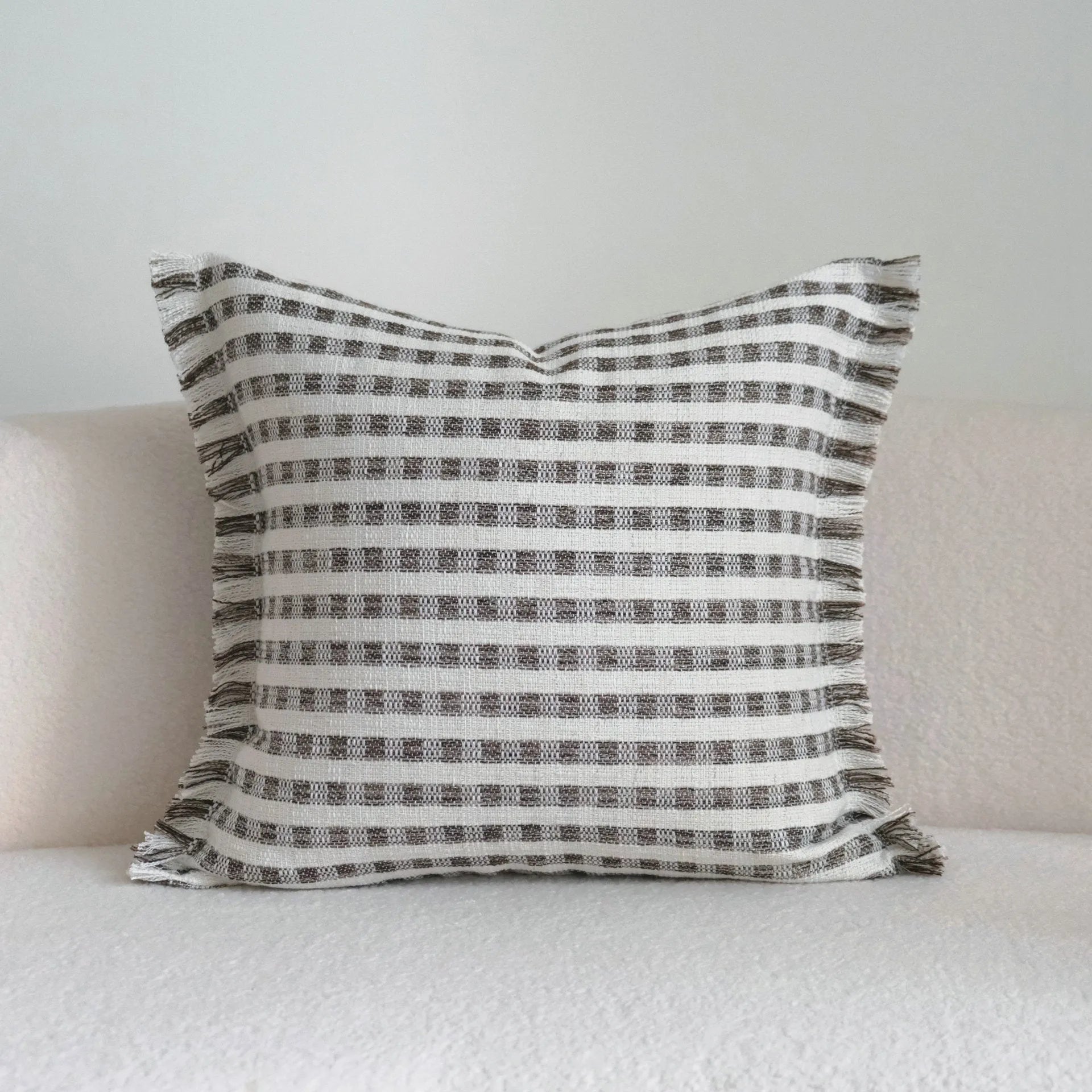 Coffee brown Chinese classical stripe pattern decorative cushion in 30x50cm and 45x45cm sizes.
