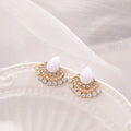 Women's geometric fan-shaped earrings with opal and rhinestone details in silver electroplated alloy