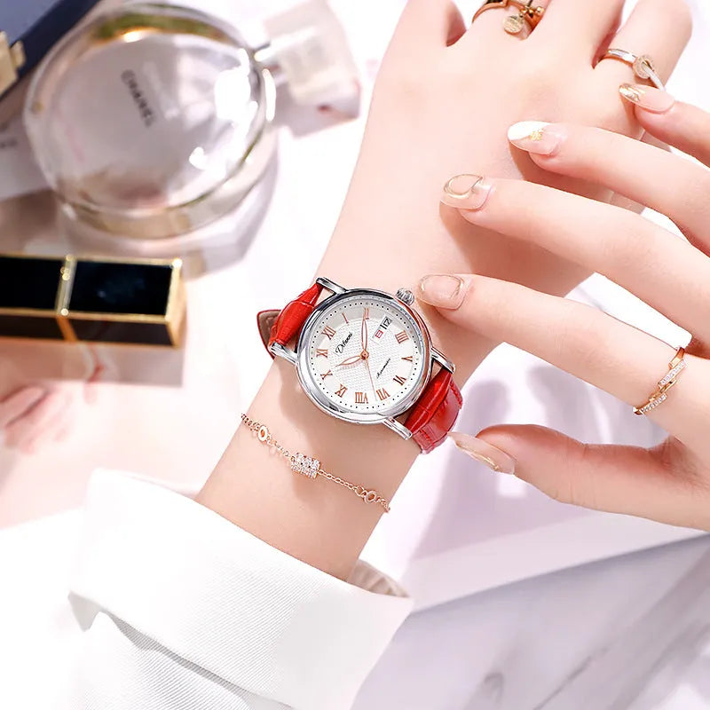 Women's automatic mechanical watch with steel bracelet or leather strap options in multiple colours