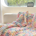 Handmade thick ice bar section dyed chenille cover blanket with striped pattern in 130x170cm size.