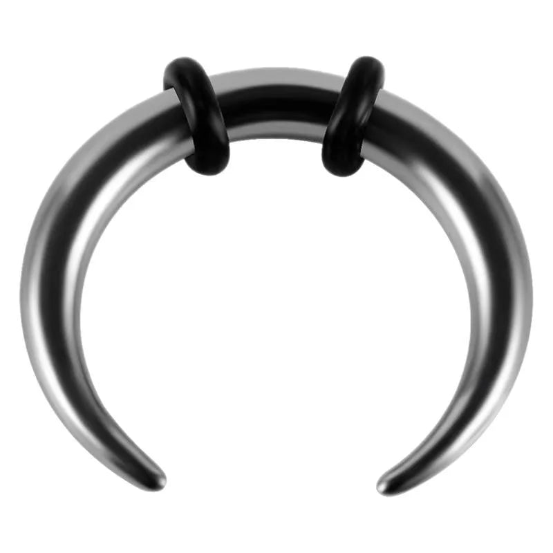 Black and steel coloured C-shaped 316 stainless steel nose ring with buffalo horn style.