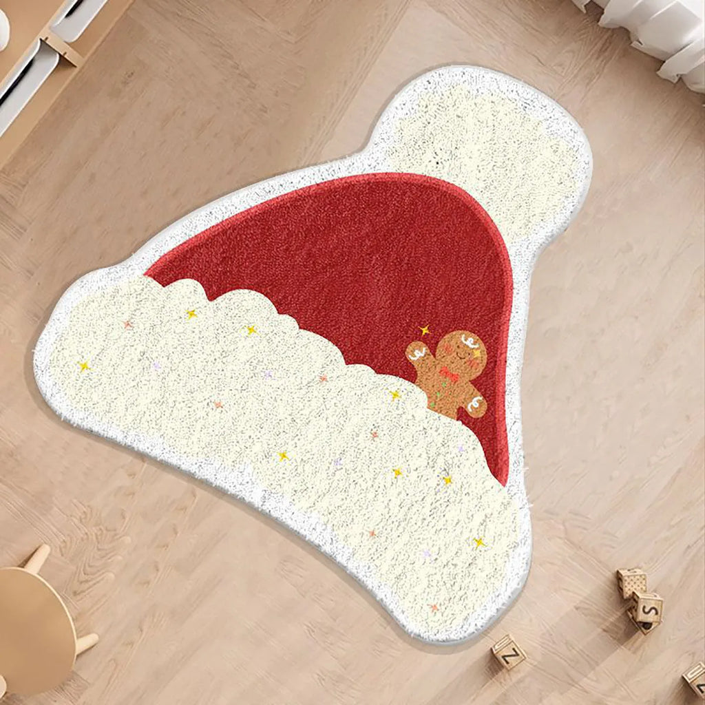 Alien-shaped round Christmas floor mat with cashmere-like texture in holiday patterns