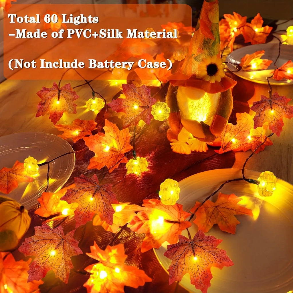 String of USB-powered plastic lights for autumn indoor decoration in picture colour