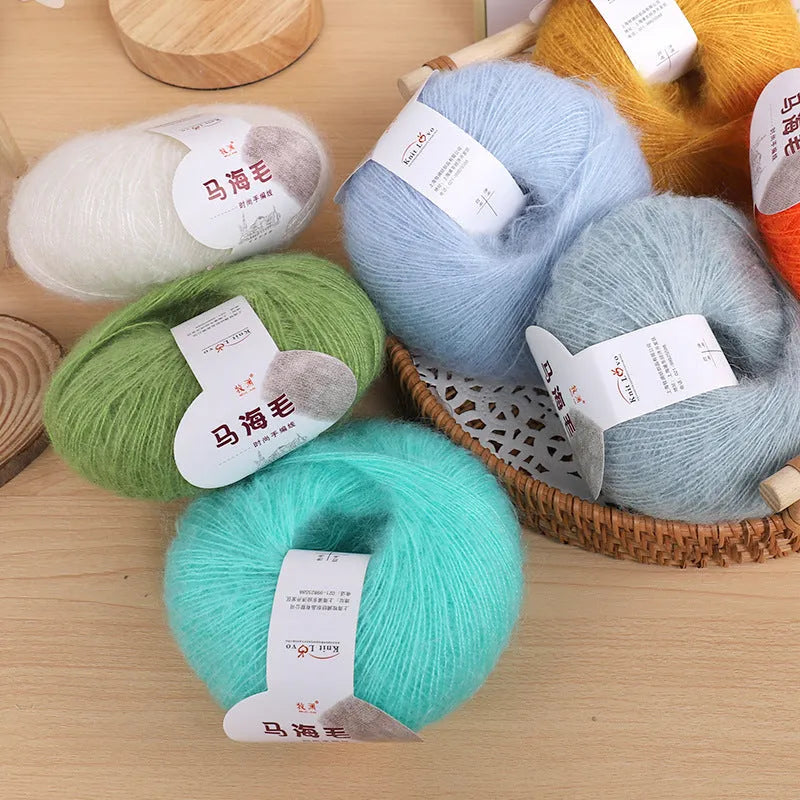Mohair scarf DIY knitting kit with wool ball showing thirty-four colour options