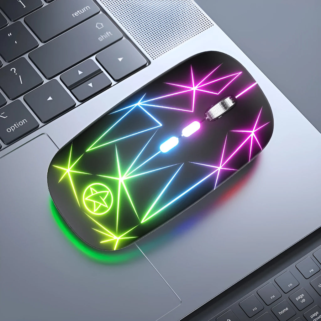 Dual-mode Bluetooth wireless gaming mouse with luminous indicator and metal roller in black finish