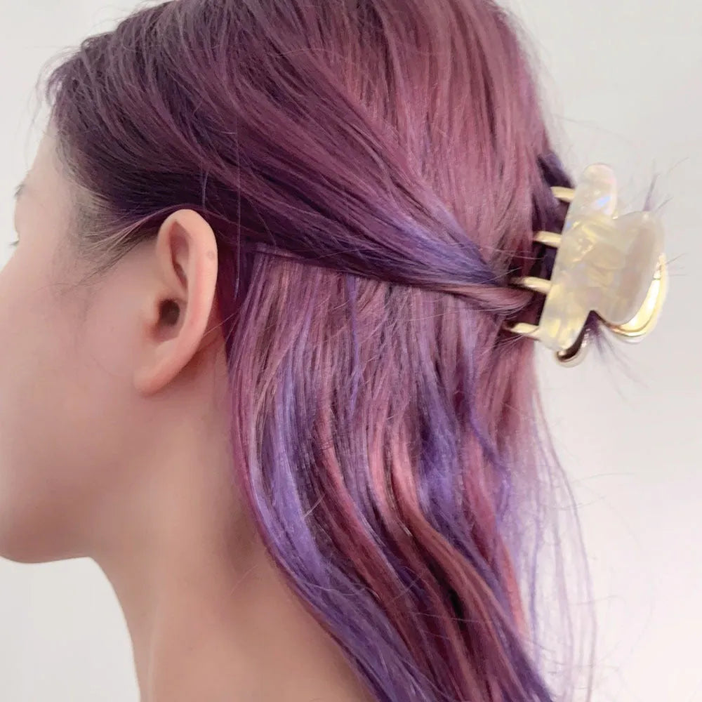 Retro acetate hair barrettes with metal grip in four colour variations including leopard print