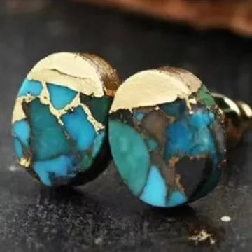 Handcrafted natural stone stud earrings with irregular shape and simple bohemian style.