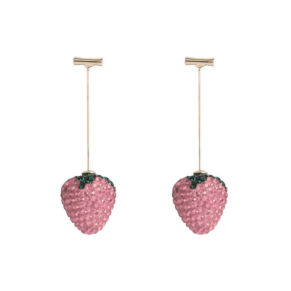 Geometric spot drill strawberry stud earrings for women in red, pink, purple, champagne, pink white or white powder.