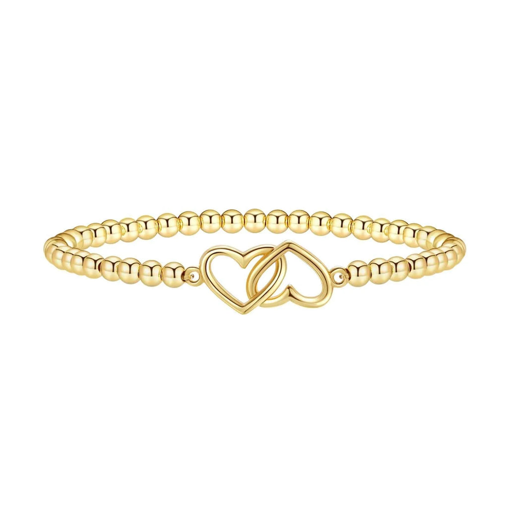 Adjustable stainless steel beaded bracelet with round geometric beads and electroplated finish for women