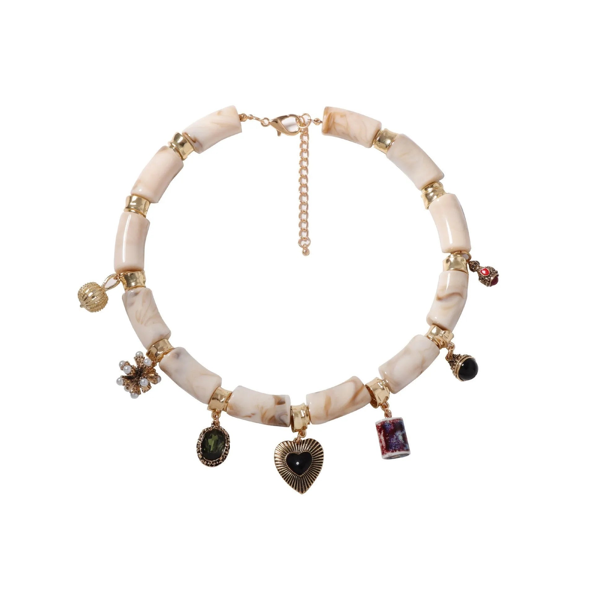 Heart-shaped resin bamboo pendant necklace with electroplating finish in picture colour