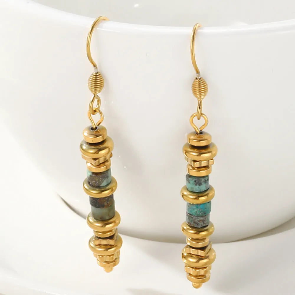 Geometric titanium steel dangle earrings with 18K finish, retro European and American styling