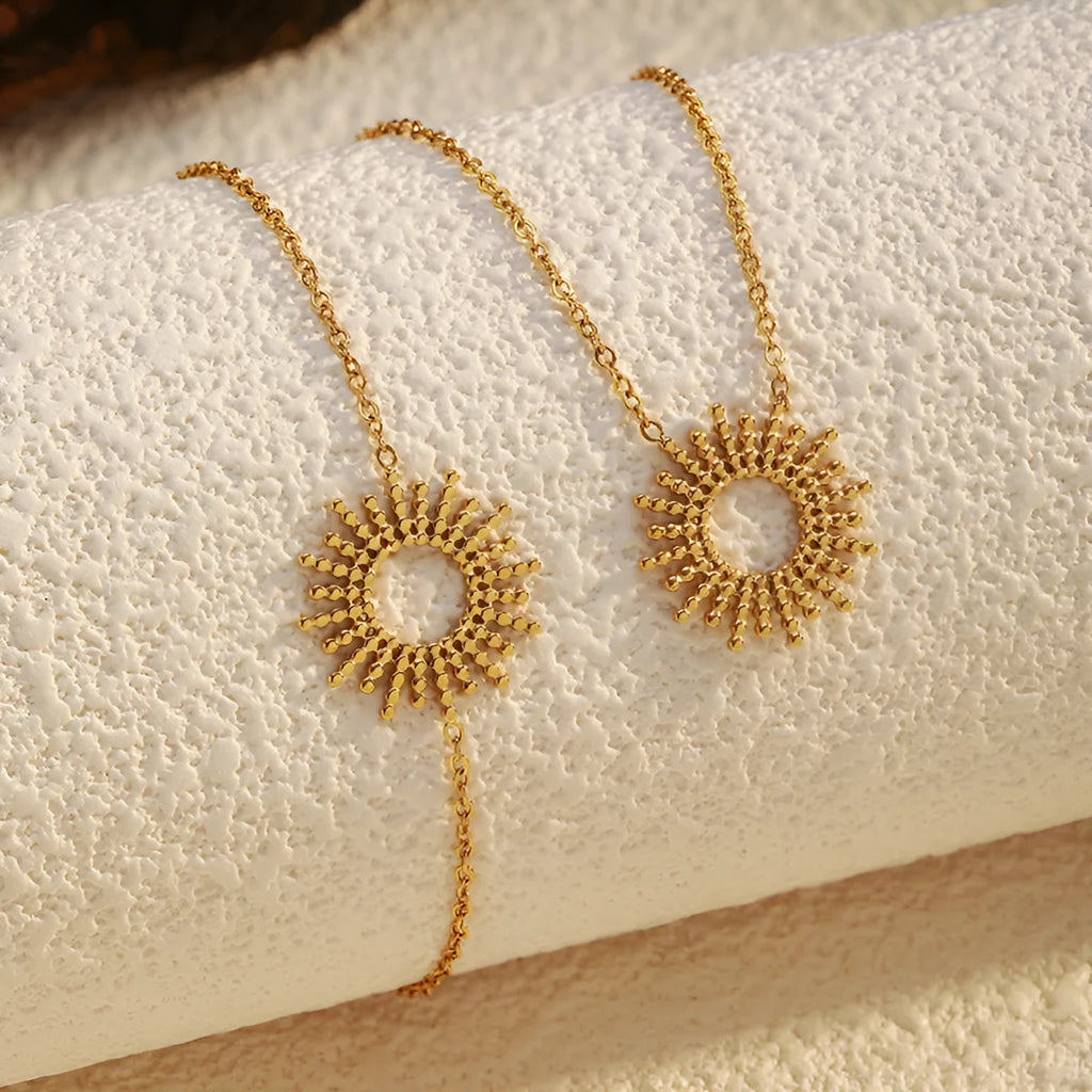 Sunflower Series women's 14K gold plated geometric chain necklace and bracelet set