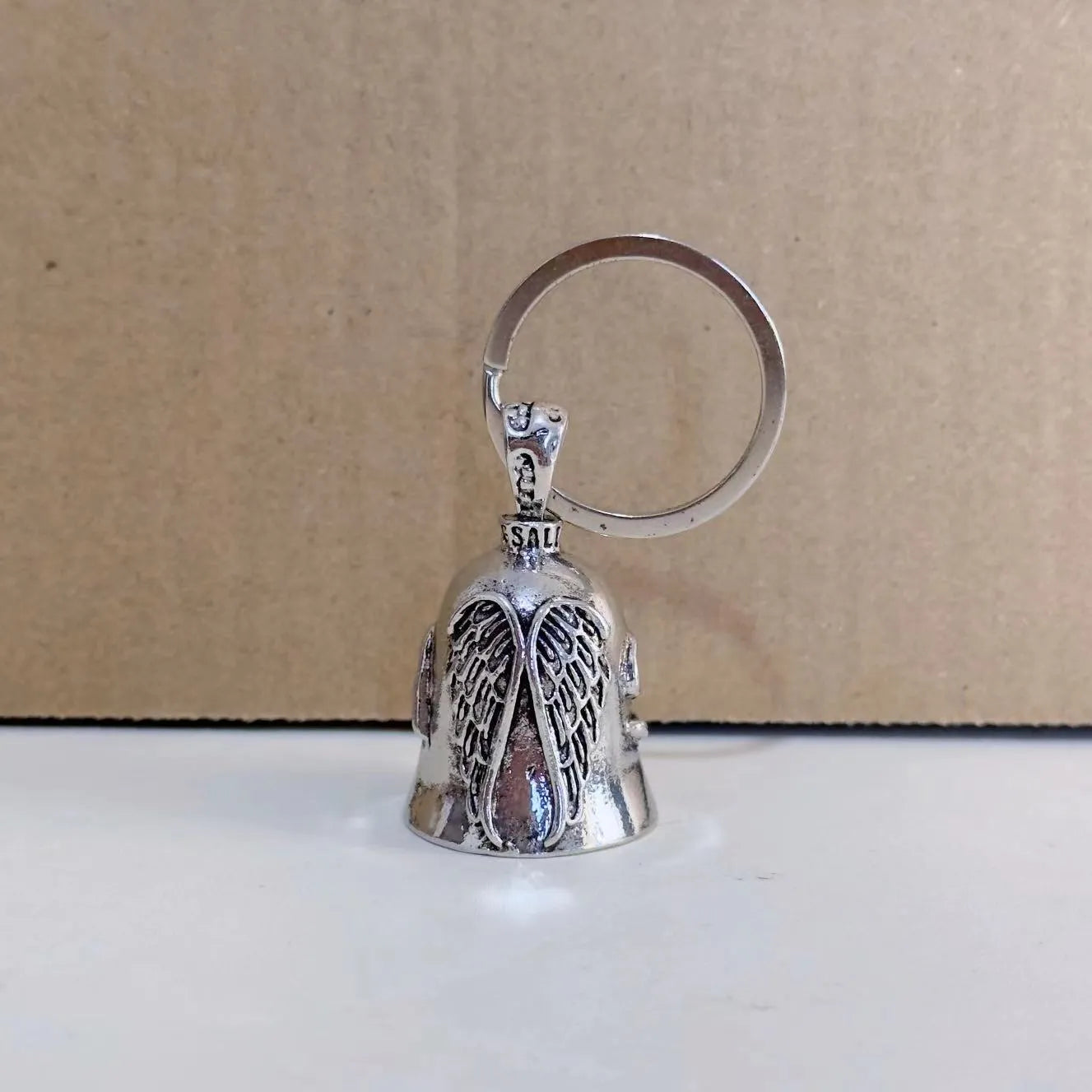 Vintage white angel wings necklace and matching keychain set with electroplated alloy finish