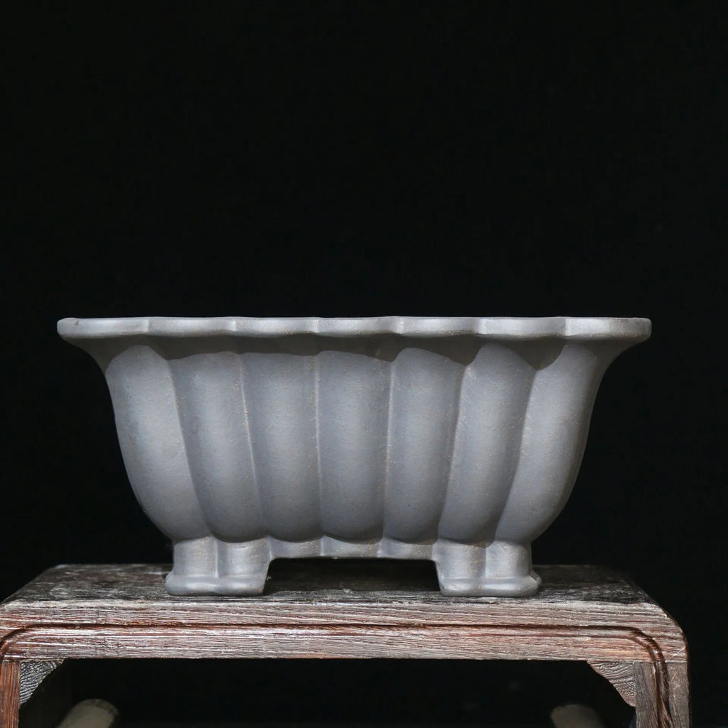 Square purple sand ceramic bonsai pot with classical design for desktop display