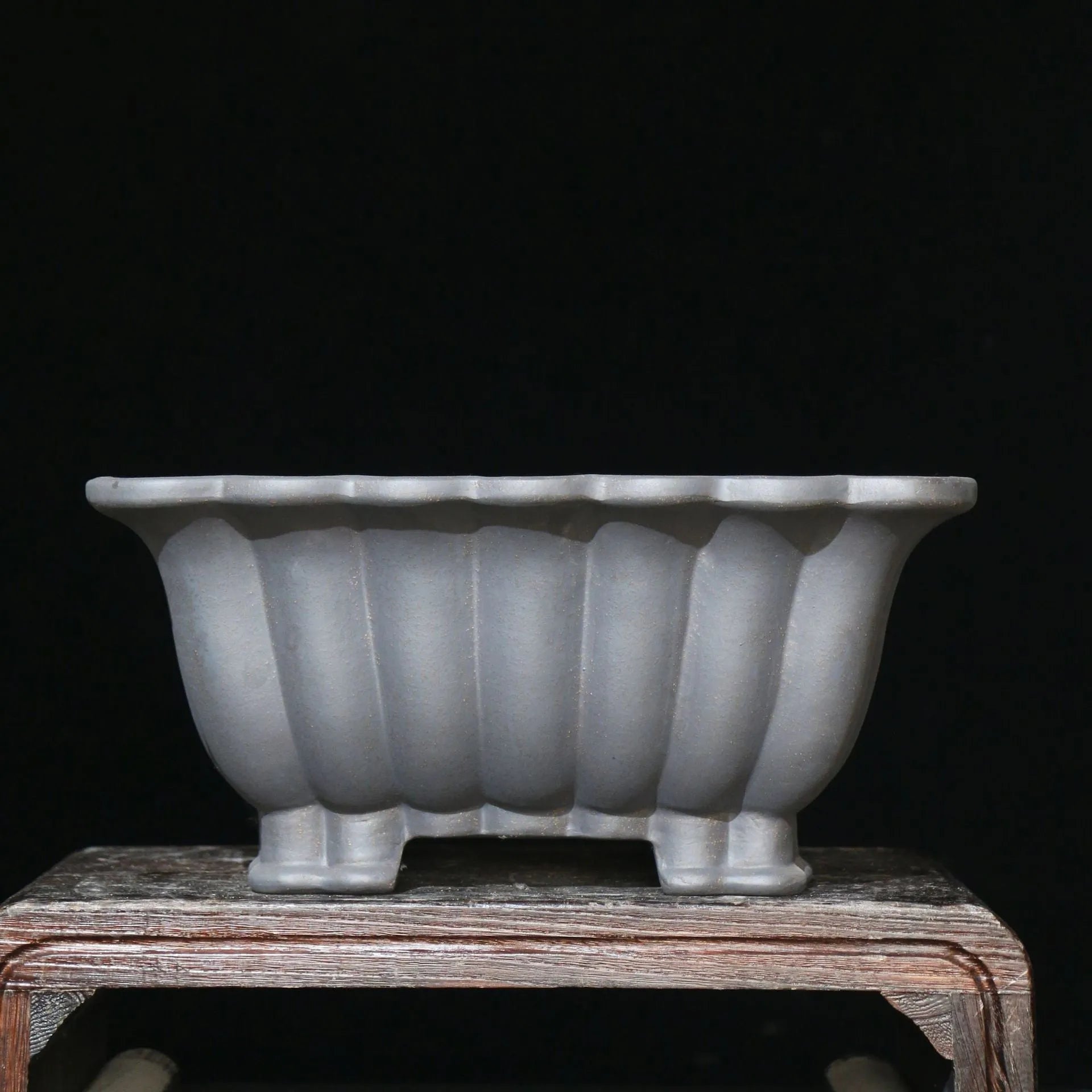 Square purple sand ceramic bonsai pot with classical design for desktop display