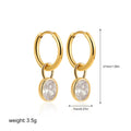 Women's retro-style oval zircon earrings in copper, shown in six colour options on a white background.