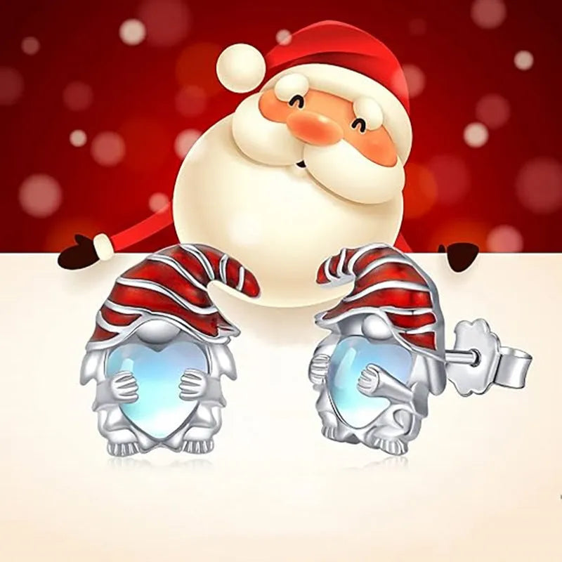 Women's Santa Claus heart-shaped earrings in electroplated white gold colour