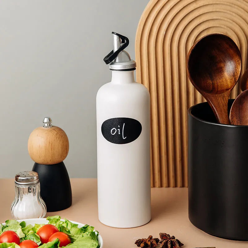 Ceramic oil pot with oil brush and removable funnel in black, coffee, or white finish