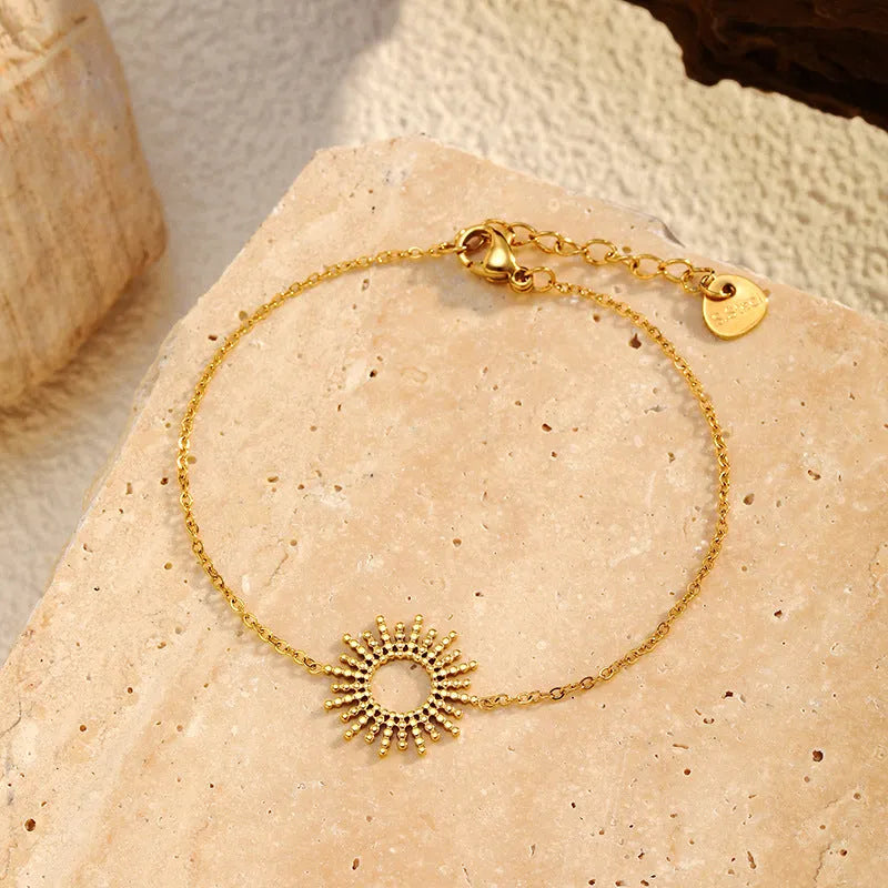 Sunflower Series women's 14K gold plated geometric chain necklace and bracelet set