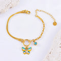Gold titanium steel butterfly pendant necklace and bracelet set with snake bone chain style for women