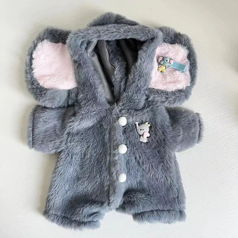 Grey elephant print plush jumpsuit doll clothes for 30cm Lina teddy bears