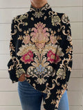 Black long sleeve turtleneck sweater with a 3D printed pattern, shown in a loose fit.