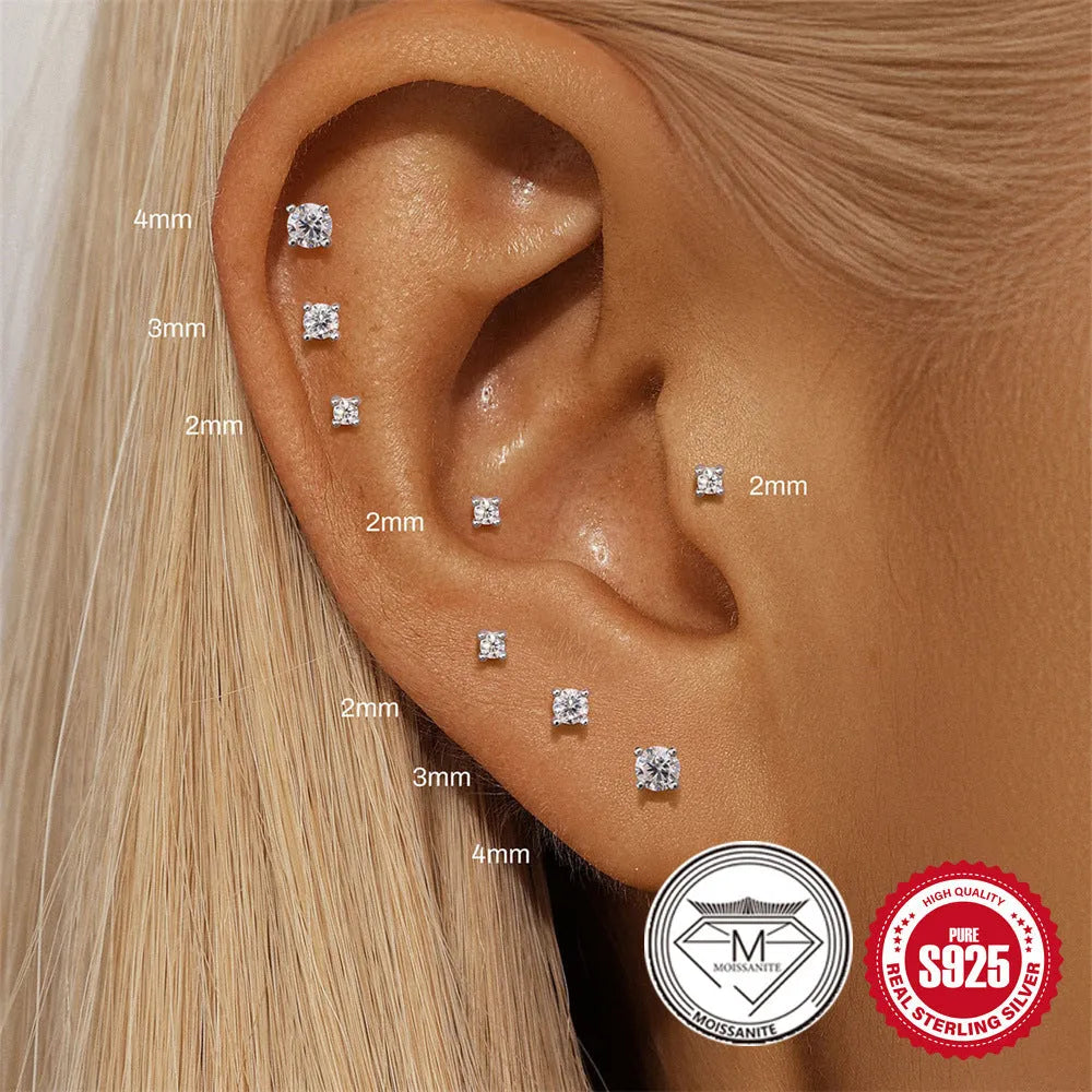 S925 sterling silver geometric petal stud earrings with platinum finish showing diamond in debris design