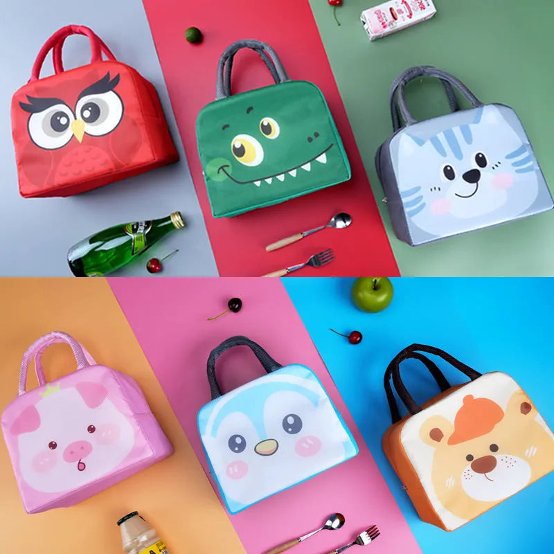Children's insulated lunch box bag with aluminium foil in orange bear cartoon design