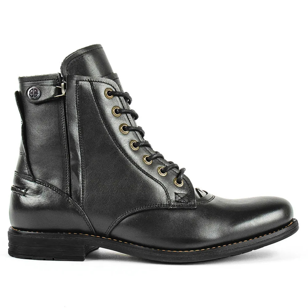 Knight Series two-tone leather boots with side zipper in black and brown colours