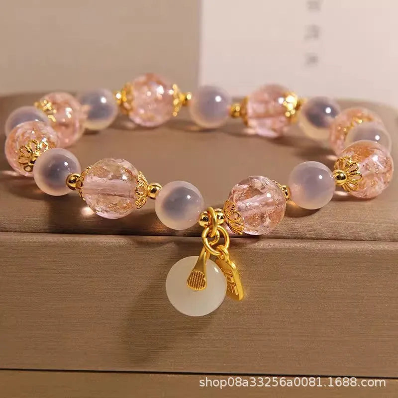 Natural heart agate bracelet for women pink sugar electroplated luminous glaze peace buckle